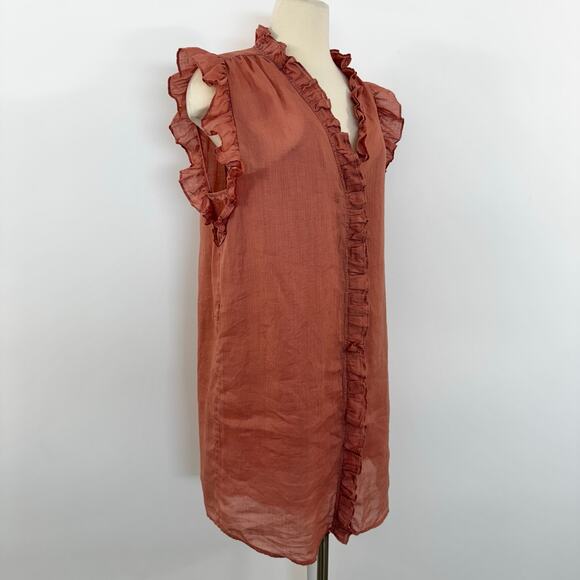 Frame Lauren Ramie Cotton Gauze Mini Dress Button-Down with Slip Terracotta XL - Picture 2 of 11